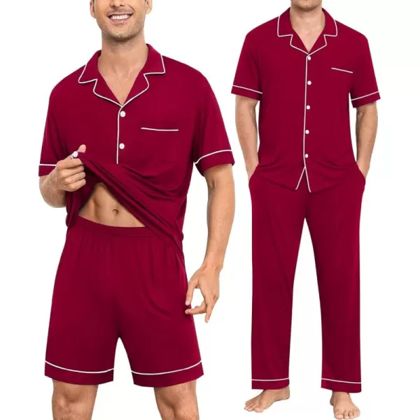 imageSWOMOG Men Pajamas Sets Short Sleeve Modal Sleepwear TwoPiece Soft PJs Sets Loungewear with Long Pants3pcswinered