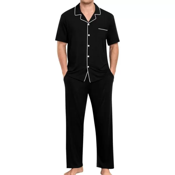 imageSWOMOG Men Pajamas Sets Short Sleeve Modal Sleepwear TwoPiece Soft PJs Sets Loungewear with Long PantsPantsblack