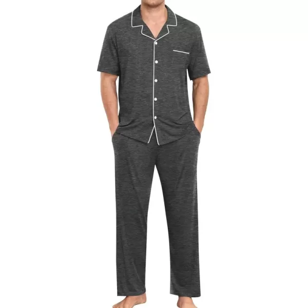 imageSWOMOG Men Pajamas Sets Short Sleeve Modal Sleepwear TwoPiece Soft PJs Sets Loungewear with Long PantsPantsdark Gray