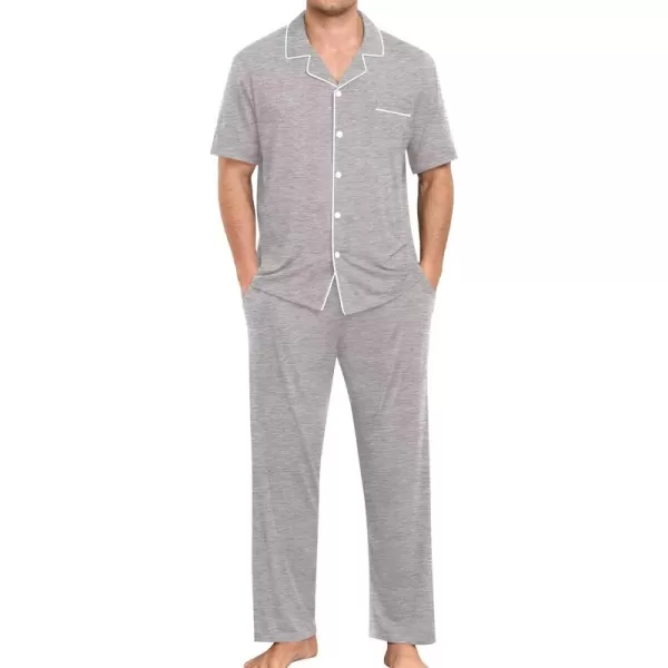 imageSWOMOG Men Pajamas Sets Short Sleeve Modal Sleepwear TwoPiece Soft PJs Sets Loungewear with Long PantsPantsgrey