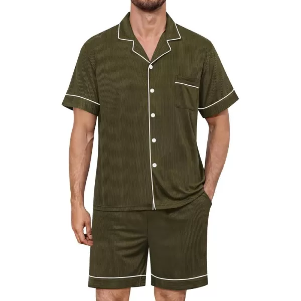 imageSWOMOG Men Pajamas Sets Short Sleeve Modal Sleepwear TwoPiece Soft PJs Sets Loungewear with Long PantsShortsarmygreen