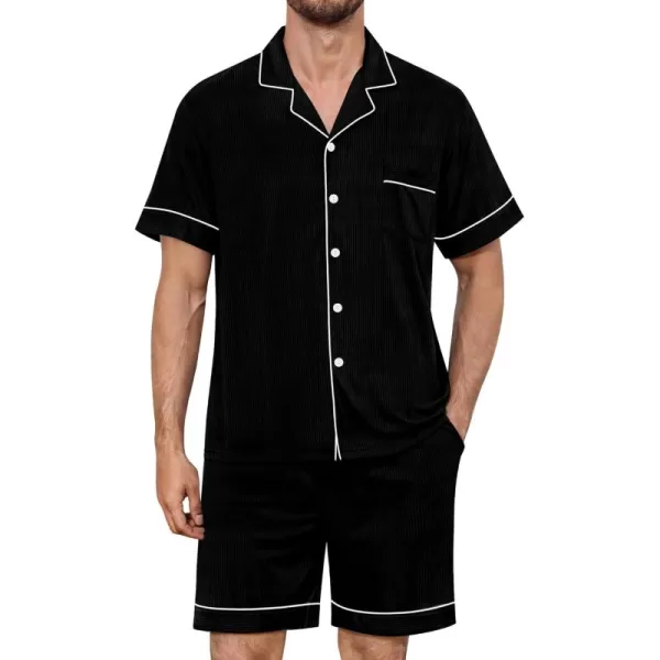 imageSWOMOG Men Pajamas Sets Short Sleeve Modal Sleepwear TwoPiece Soft PJs Sets Loungewear with Long PantsShortsblack