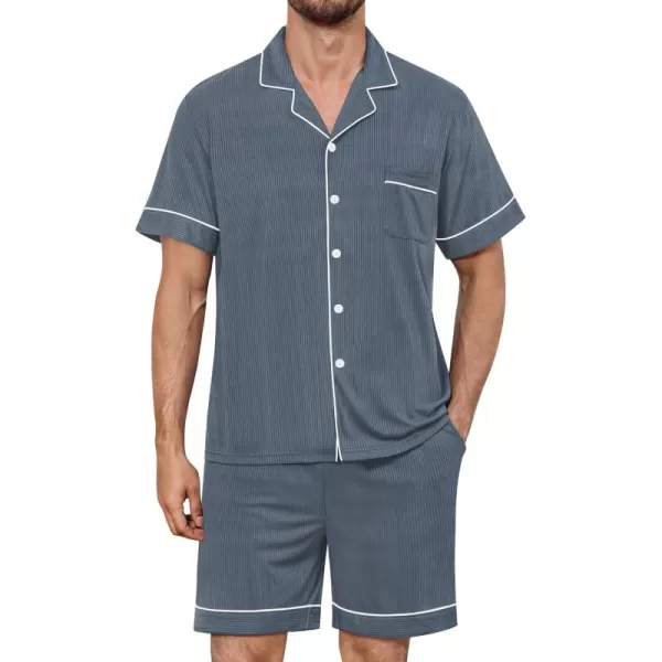 imageSWOMOG Men Pajamas Sets Short Sleeve Modal Sleepwear TwoPiece Soft PJs Sets Loungewear with Long PantsShortsdarkgrey