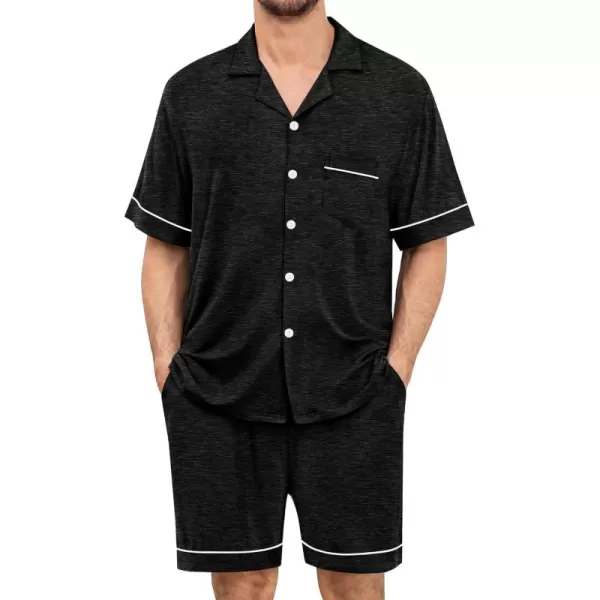 imageSWOMOG Mens Pajama Set Shorts Button Down Short Sleeve Sleepwear Soft Modal 2Pcs Pj Set with Pockets SXXLBlack Grey