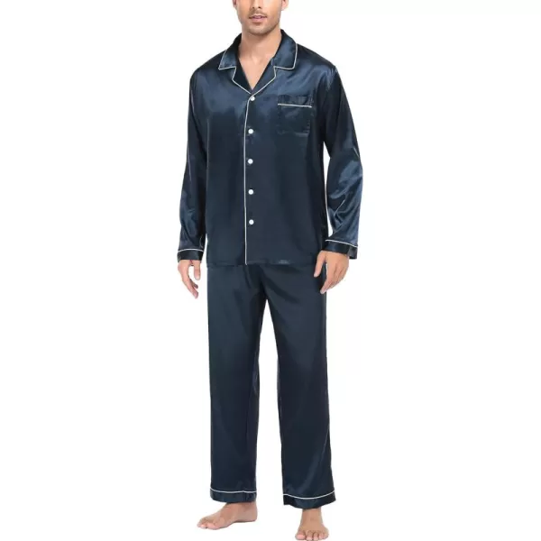 imageSWOMOG Mens Silk Satin Pajamas Set Long Sleeve Sleepwear ButtonDown Pj Twopiece Loungewear with Long Pants SXXLDeep Grey