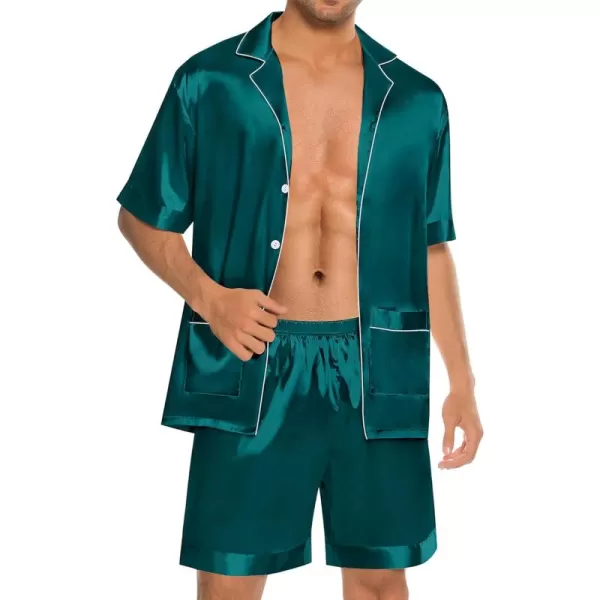 imageSWOMOG Mens Silky Pajama Set 2PCS  3PCS Short Sleeve Soft Satin Sleepwear Button Down Pj SetGreen 2 Pcs