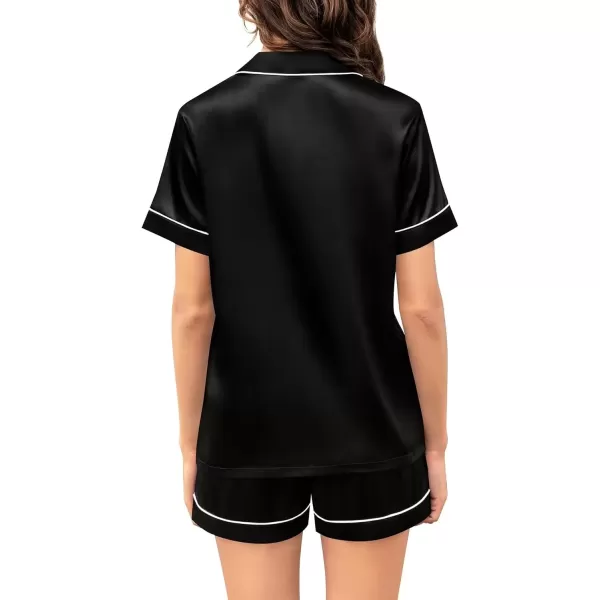 imageSWOMOG Couple Matching Pajamas Sets Women ampamp Men Button Down Silk Pjs Short Sleeve Soft Lounge Sets 2 Pcs LoungewearBlack