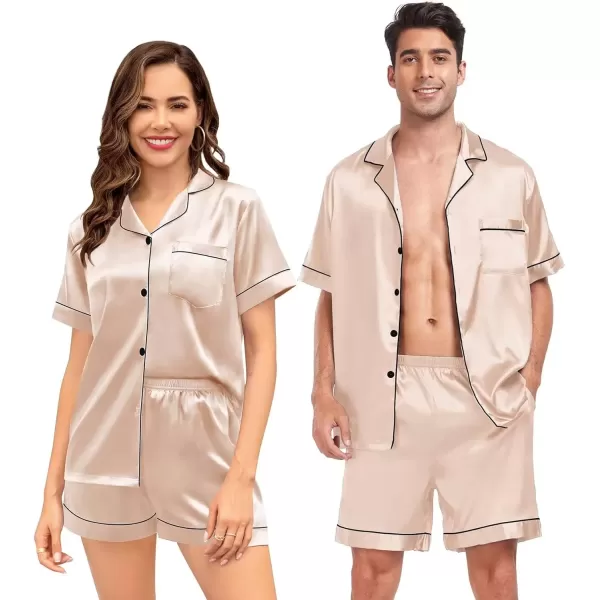 imageSWOMOG Couple Matching Pajamas Sets Women ampamp Men Button Down Silk Pjs Short Sleeve Soft Lounge Sets 2 Pcs LoungewearChampagne