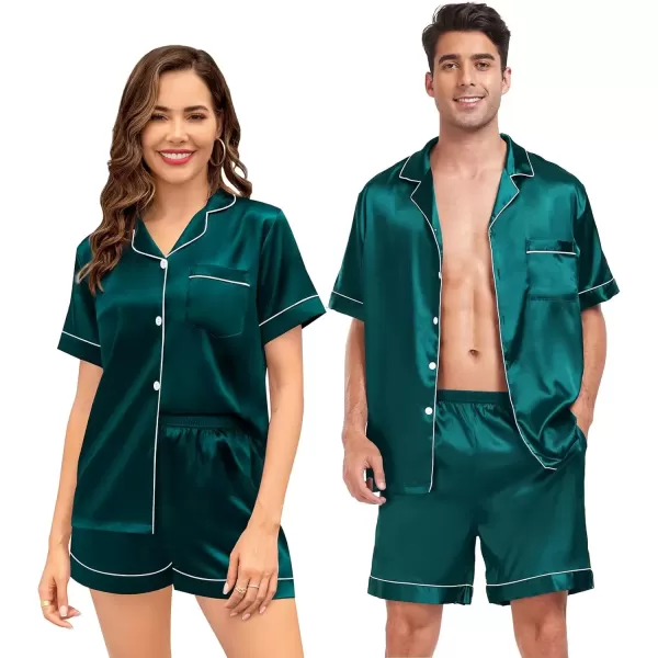 imageSWOMOG Couple Matching Pajamas Sets Women ampamp Men Button Down Silk Pjs Short Sleeve Soft Lounge Sets 2 Pcs LoungewearGreen