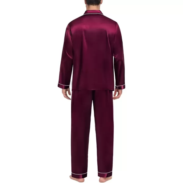 imageSWOMOG Couple Silk Satin Pajamas Set 2Pcs Matching Famliy Sleepwear Button Down Loungewear Men ampamp Women Pjs with PantsDark Wine Red