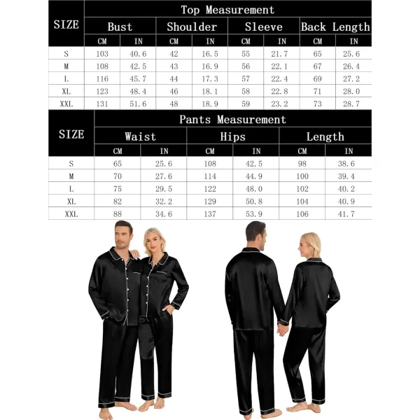 imageSWOMOG Couples Pajamas Sets Silk Satin Long Sleeve Sleepwear Button Down Loungewear Pjs Set Classic Pajama SXXLBlack