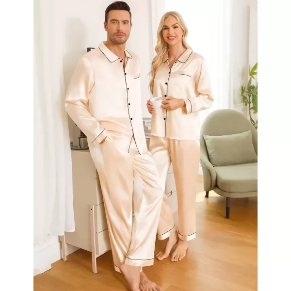 imageSWOMOG Couples Pajamas Sets Silk Satin Long Sleeve Sleepwear Button Down Loungewear Pjs Set Classic Pajama SXXLChampagne