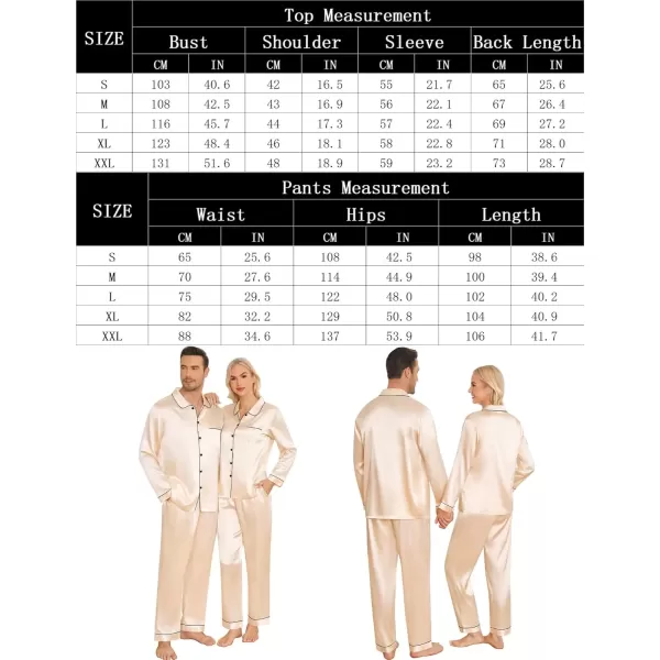 imageSWOMOG Couples Pajamas Sets Silk Satin Long Sleeve Sleepwear Button Down Loungewear Pjs Set Classic Pajama SXXLChampagne