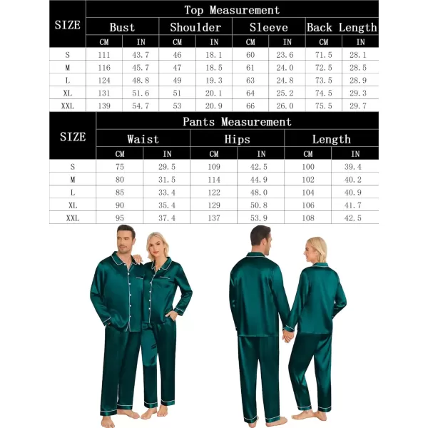 imageSWOMOG Couples Pajamas Sets Silk Satin Long Sleeve Sleepwear Button Down Loungewear Pjs Set Classic Pajama SXXLDeep Green