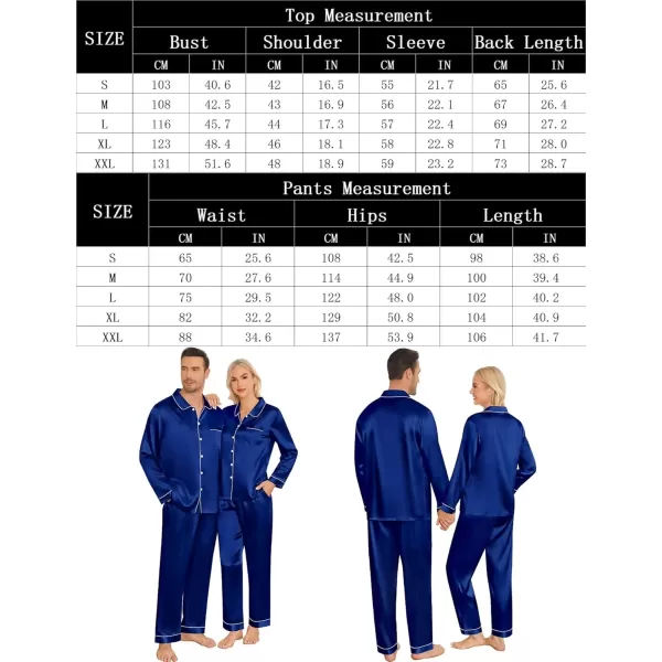 imageSWOMOG Couples Pajamas Sets Silk Satin Long Sleeve Sleepwear Button Down Loungewear Pjs Set Classic Pajama SXXLNavy Blue