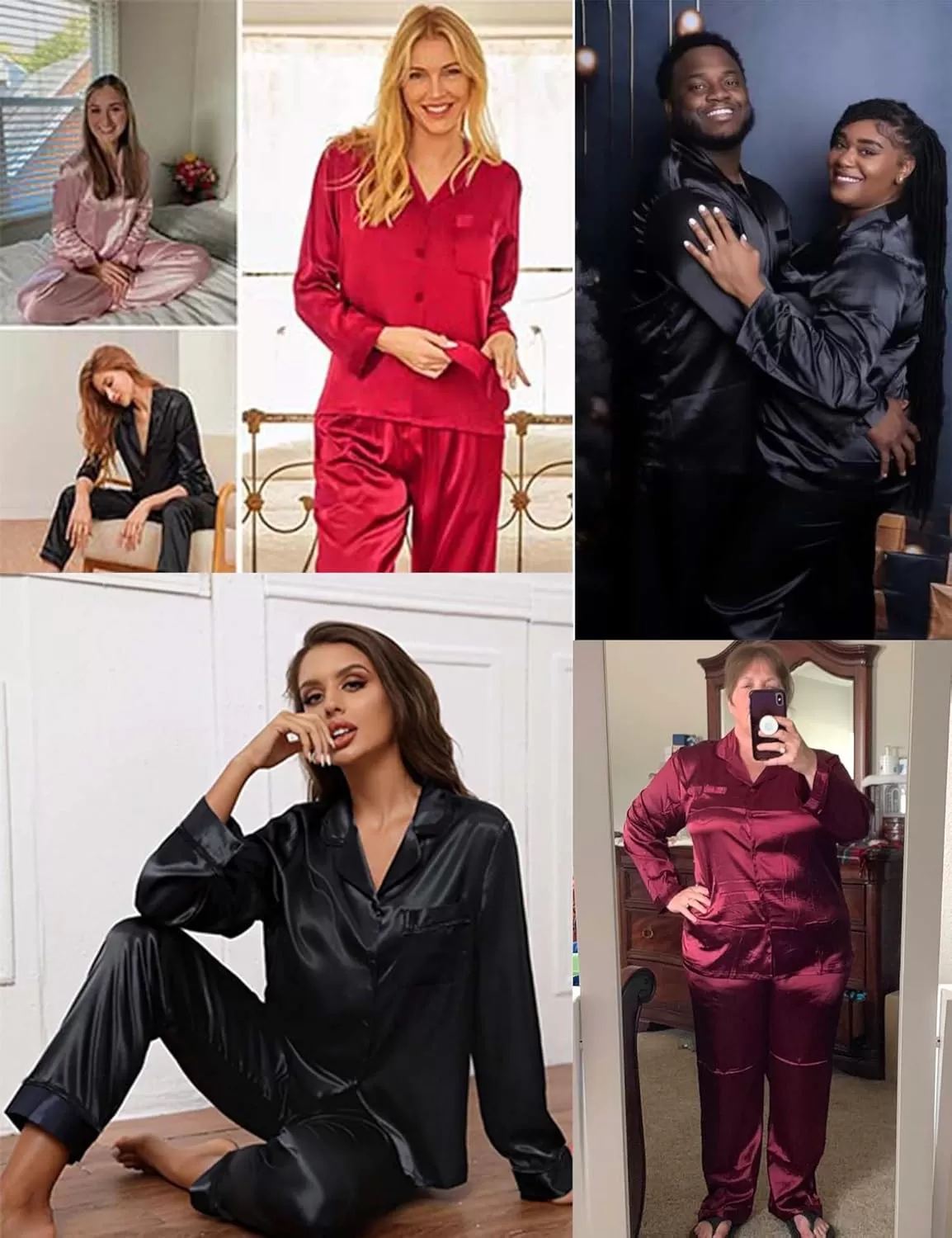 imageSWOMOG Women Plus Size Long Sleeve Pajamas Silk Satin Pajama Sets Button Down Sleepwear Pjs Loungewear with PocketsBlush