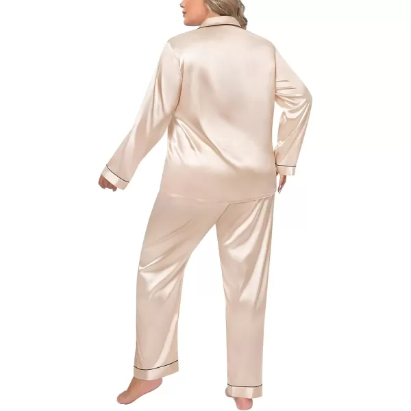 imageSWOMOG Women Plus Size Long Sleeve Pajamas Silk Satin Pajama Sets Button Down Sleepwear Pjs Loungewear with PocketsChampagne