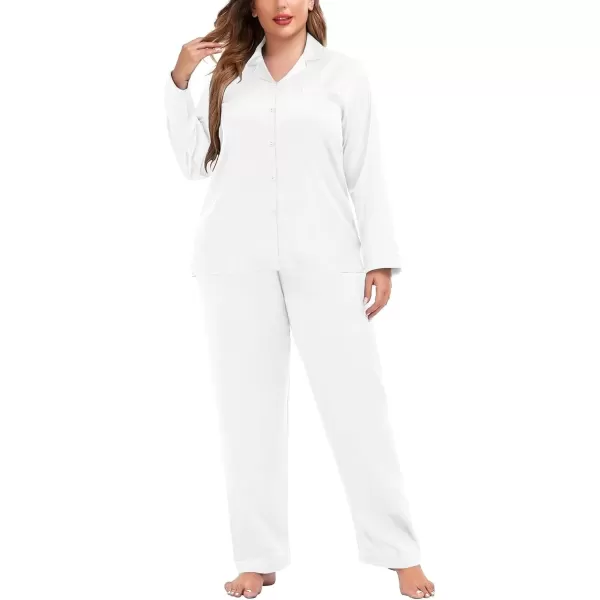 imageSWOMOG Women Plus Size Long Sleeve Pajamas Silk Satin Pajama Sets Button Down Sleepwear Pjs Loungewear with PocketsEggshell