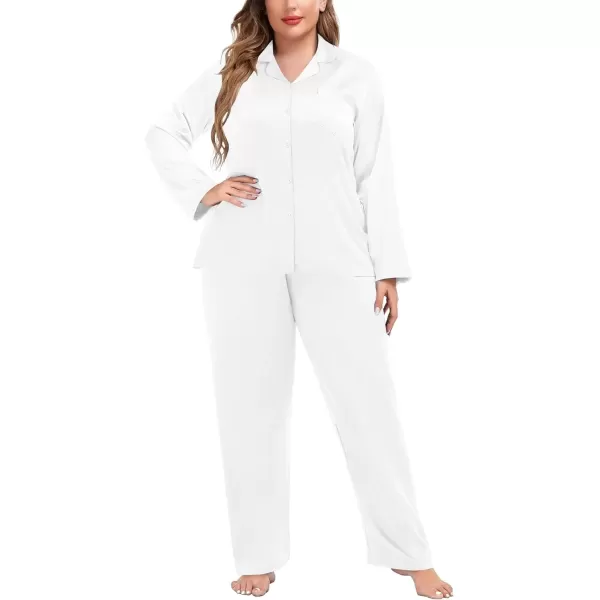 imageSWOMOG Women Plus Size Long Sleeve Pajamas Silk Satin Pajama Sets Button Down Sleepwear Pjs Loungewear with PocketsEggshell