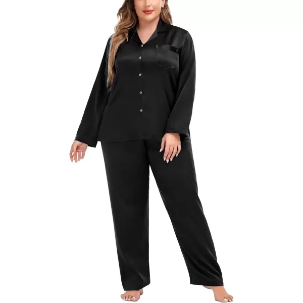 imageSWOMOG Women Plus Size Long Sleeve Pajamas Silk Satin Pajama Sets Button Down Sleepwear Pjs Loungewear with PocketsInk