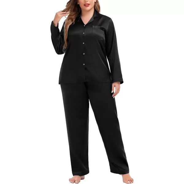 imageSWOMOG Women Plus Size Long Sleeve Pajamas Silk Satin Pajama Sets Button Down Sleepwear Pjs Loungewear with PocketsInk