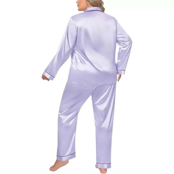 imageSWOMOG Women Plus Size Long Sleeve Pajamas Silk Satin Pajama Sets Button Down Sleepwear Pjs Loungewear with PocketsLavender
