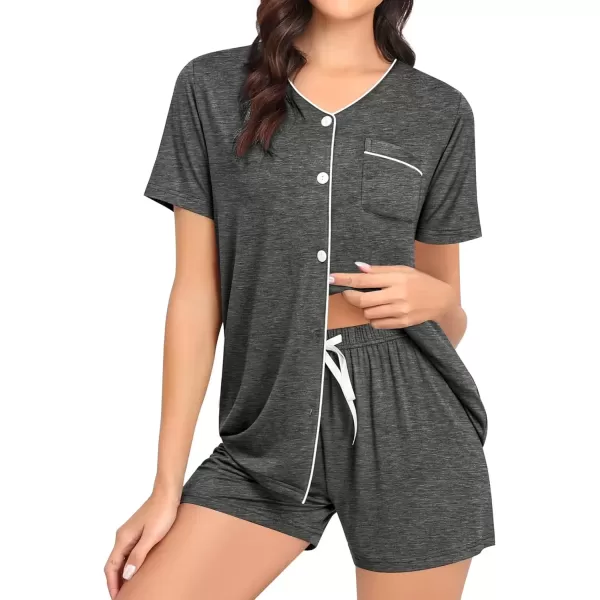 imageSWOMOG Pajama Sets for Women 2 Piece Button Down Sleepwear VNeck Pjs Set Loungewear SXXLDeep Grey