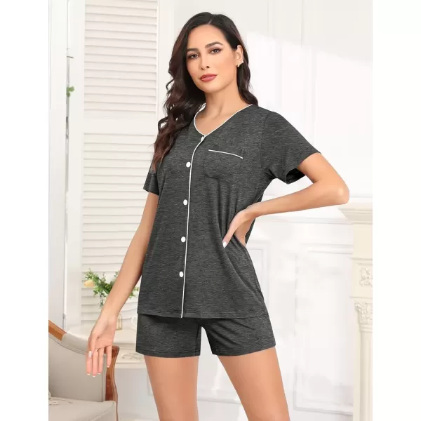 imageSWOMOG Pajama Sets for Women 2 Piece Button Down Sleepwear VNeck Pjs Set Loungewear SXXLDeep Grey