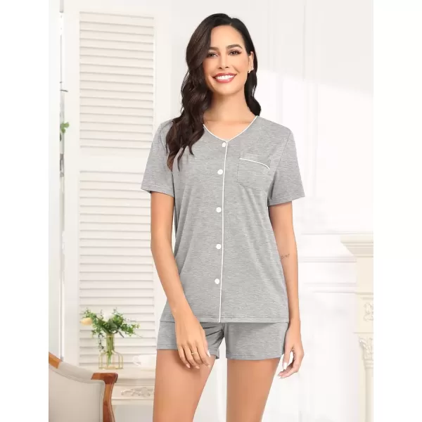 imageSWOMOG Pajama Sets for Women 2 Piece Button Down Sleepwear VNeck Pjs Set Loungewear SXXLGrey