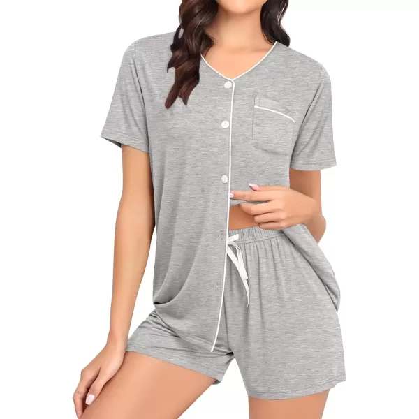 imageSWOMOG Pajama Sets for Women 2 Piece Button Down Sleepwear VNeck Pjs Set Loungewear SXXLGrey