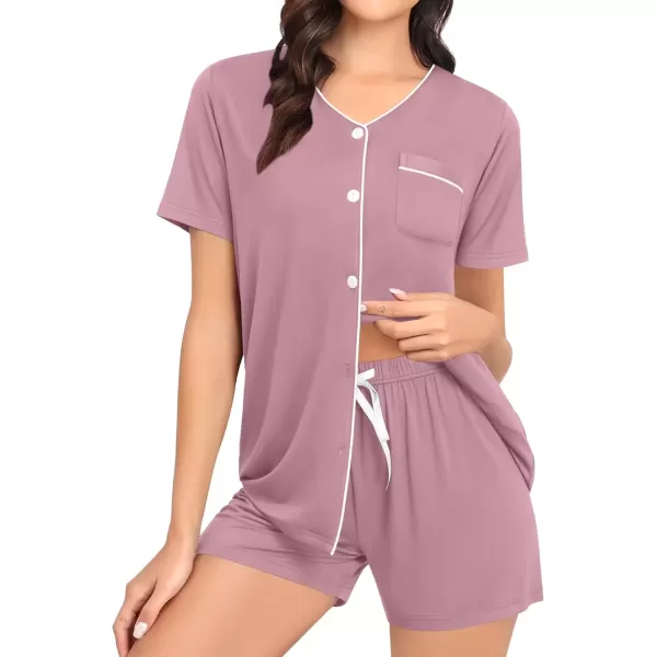 imageSWOMOG Pajama Sets for Women 2 Piece Button Down Sleepwear VNeck Pjs Set Loungewear SXXLTaro Purple