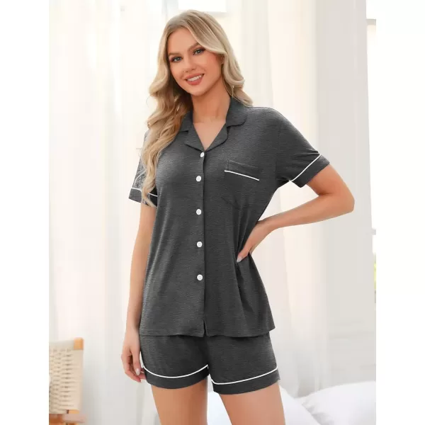 imageSWOMOG Pajama Sets for Women Short Sleeve Modal Loungewear Set Button Down Sleepwear Bridesmaid Pajamas SXXLDeep Grey