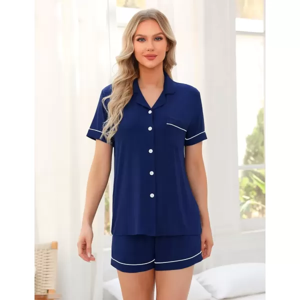 imageSWOMOG Pajama Sets for Women Short Sleeve Modal Loungewear Set Button Down Sleepwear Bridesmaid Pajamas SXXLNavy Blue