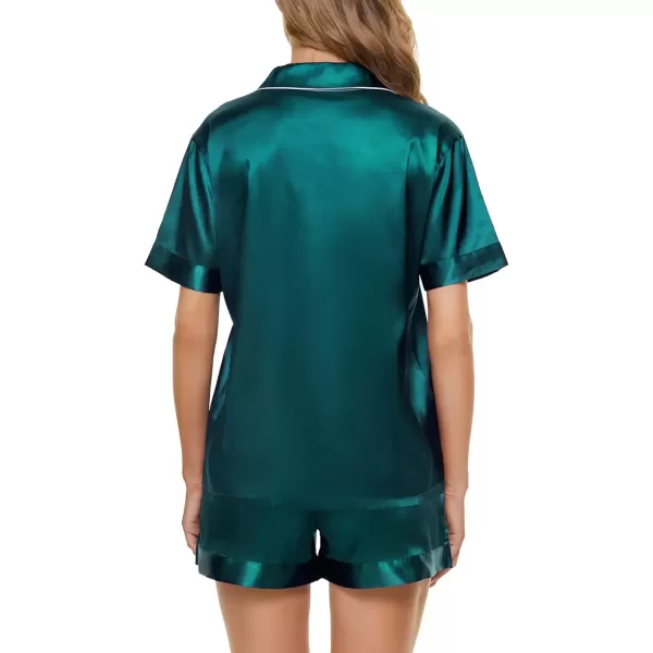 imageSWOMOG Women Satin Pajamas Set Short Sleeve Sleepwear Soft Silky Buttonup Nightwear with Pockets PJS SetGreen