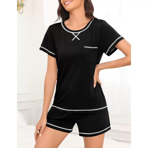 imageSWOMOG Womens Modal Pajama Set Short Sleeve Sleepwear Comfy Pjs Loungewear Sets 2 Piece Casual Nightwear with Pockets SXXLBlack