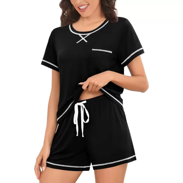 imageSWOMOG Womens Modal Pajama Set Short Sleeve Sleepwear Comfy Pjs Loungewear Sets 2 Piece Casual Nightwear with Pockets SXXLBlack