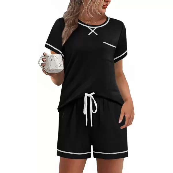 imageSWOMOG Womens Modal Pajama Set Short Sleeve Sleepwear Comfy Pjs Loungewear Sets 2 Piece Casual Nightwear with Pockets SXXLBlack