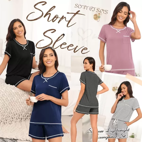 imageSWOMOG Womens Modal Pajama Set Short Sleeve Sleepwear Comfy Pjs Loungewear Sets 2 Piece Casual Nightwear with Pockets SXXLDeep Grey