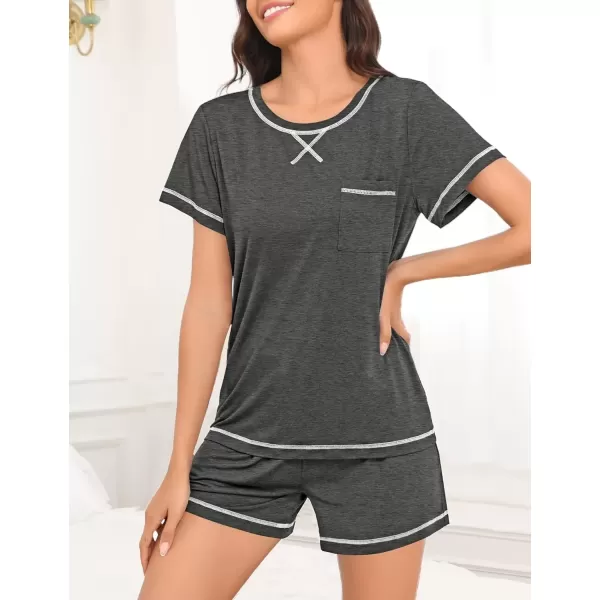 imageSWOMOG Womens Modal Pajama Set Short Sleeve Sleepwear Comfy Pjs Loungewear Sets 2 Piece Casual Nightwear with Pockets SXXLDeep Grey