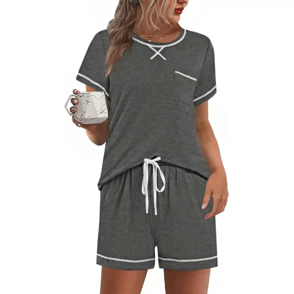 imageSWOMOG Womens Modal Pajama Set Short Sleeve Sleepwear Comfy Pjs Loungewear Sets 2 Piece Casual Nightwear with Pockets SXXLDeep Grey