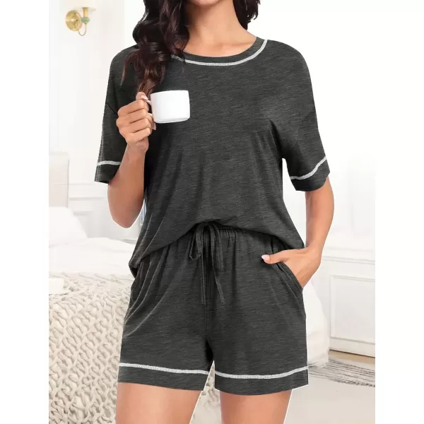 imageSWOMOG Womens Modal Pajama Set Short Sleeve Sleepwear Comfy Pjs Loungewear Sets 2 Piece Casual Nightwear with Pockets SXXLDeep Grey