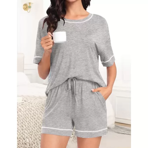 imageSWOMOG Womens Modal Pajama Set Short Sleeve Sleepwear Comfy Pjs Loungewear Sets 2 Piece Casual Nightwear with Pockets SXXLGrey