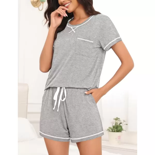 imageSWOMOG Womens Modal Pajama Set Short Sleeve Sleepwear Comfy Pjs Loungewear Sets 2 Piece Casual Nightwear with Pockets SXXLGrey