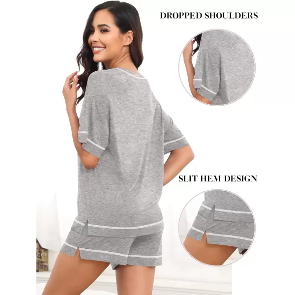 imageSWOMOG Womens Modal Pajama Set Short Sleeve Sleepwear Comfy Pjs Loungewear Sets 2 Piece Casual Nightwear with Pockets SXXLGrey