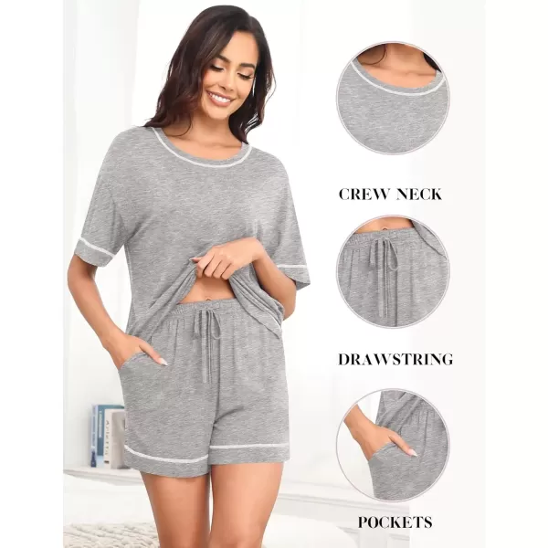 imageSWOMOG Womens Modal Pajama Set Short Sleeve Sleepwear Comfy Pjs Loungewear Sets 2 Piece Casual Nightwear with Pockets SXXLGrey