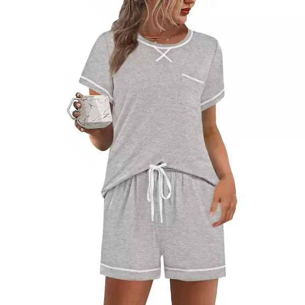 imageSWOMOG Womens Modal Pajama Set Short Sleeve Sleepwear Comfy Pjs Loungewear Sets 2 Piece Casual Nightwear with Pockets SXXLGrey