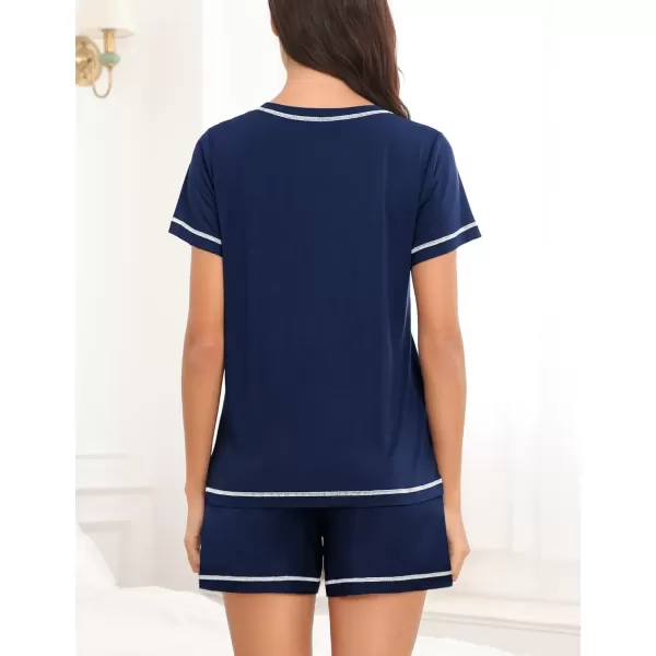 imageSWOMOG Womens Modal Pajama Set Short Sleeve Sleepwear Comfy Pjs Loungewear Sets 2 Piece Casual Nightwear with Pockets SXXLNavy Blue