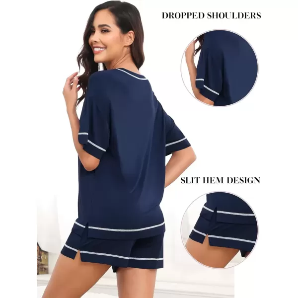 imageSWOMOG Womens Modal Pajama Set Short Sleeve Sleepwear Comfy Pjs Loungewear Sets 2 Piece Casual Nightwear with Pockets SXXLNavy Blue