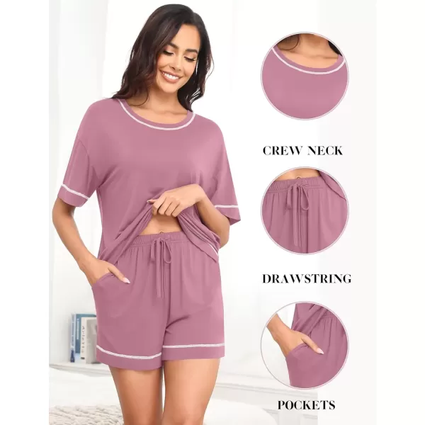 imageSWOMOG Womens Modal Pajama Set Short Sleeve Sleepwear Comfy Pjs Loungewear Sets 2 Piece Casual Nightwear with Pockets SXXLTaro Purple