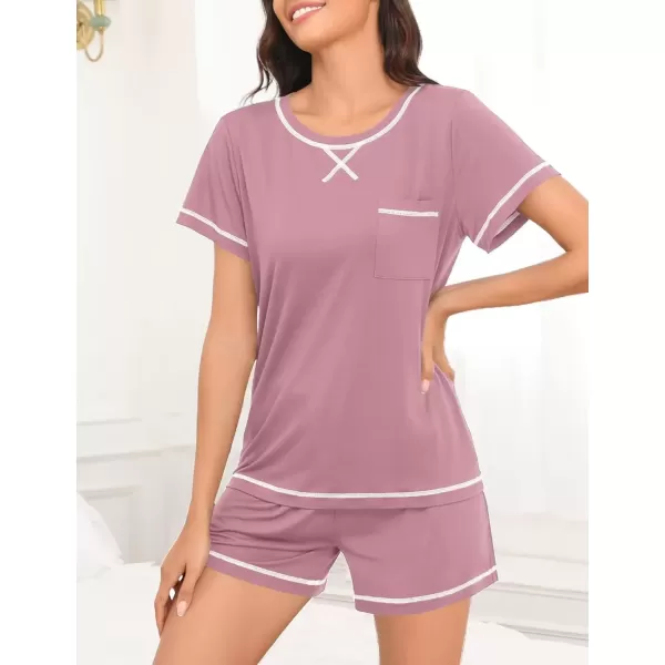 imageSWOMOG Womens Modal Pajama Set Short Sleeve Sleepwear Comfy Pjs Loungewear Sets 2 Piece Casual Nightwear with Pockets SXXLTaro Purple